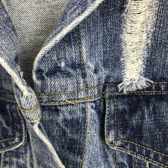 Forever 21 Womens Size Small Oversized Distressed Denim Blue Jean Jacket - Picture 4 of 5